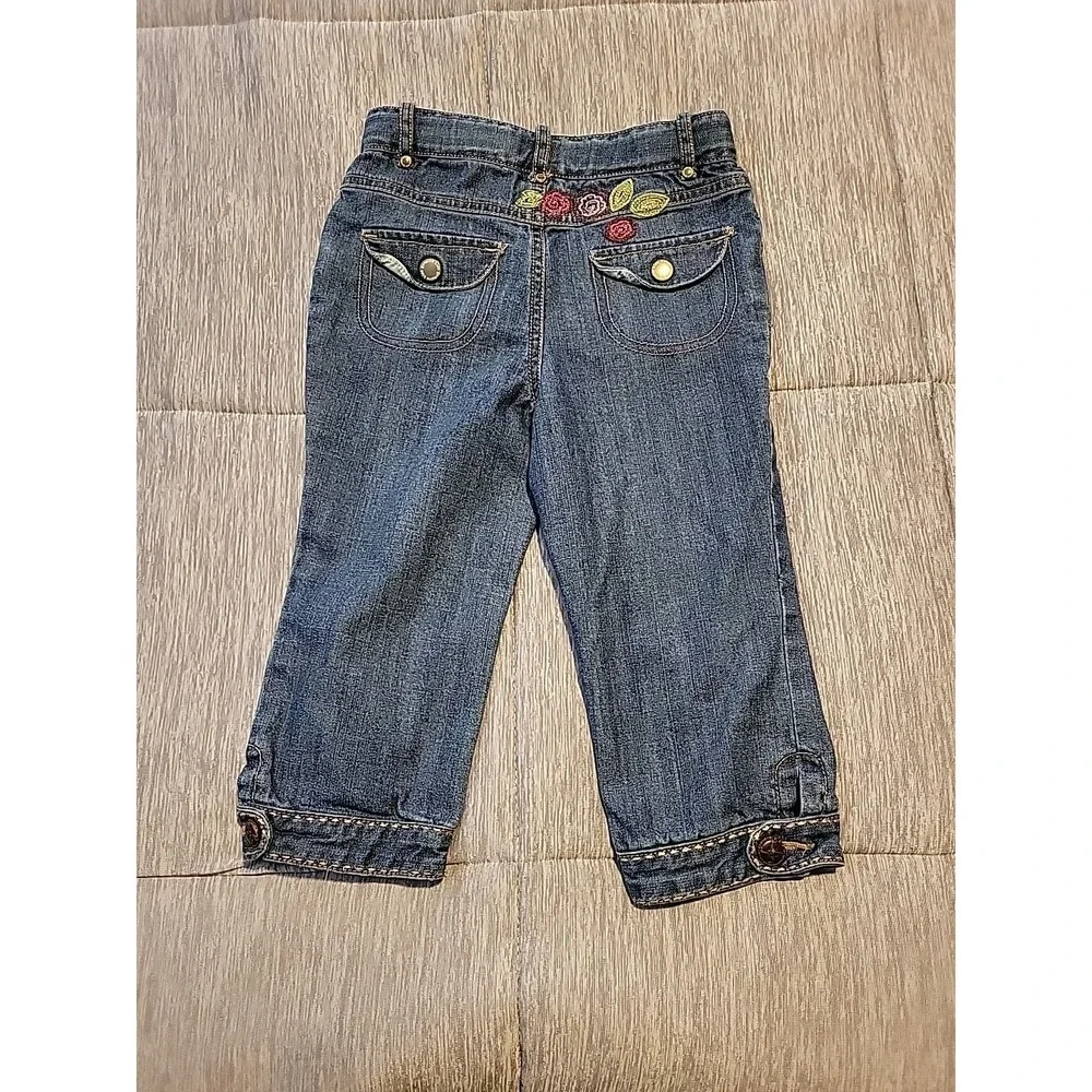 Y2K Genuine Kids By OSHKOSH  Flower‎ Embroidered Denim Capris 5T